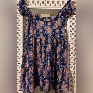 City Studio Sheer Paisley Print Babydoll Dress w Ruffle Sleeves & Neckline